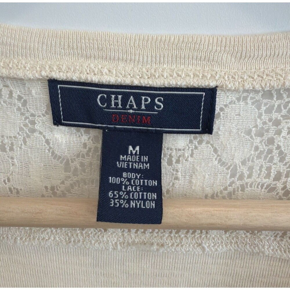 Chaps Womens M Henley Shirt Ivory Lace Trim Western Boho Soft Girl Cottage Rodeo - Picture 3 of 16